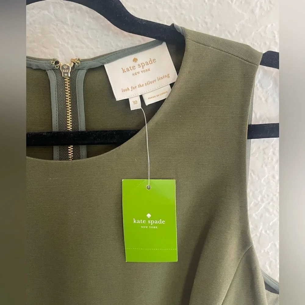 Kate Spade Olive Green Peplum Sheath Dress Havana 10. NWT
